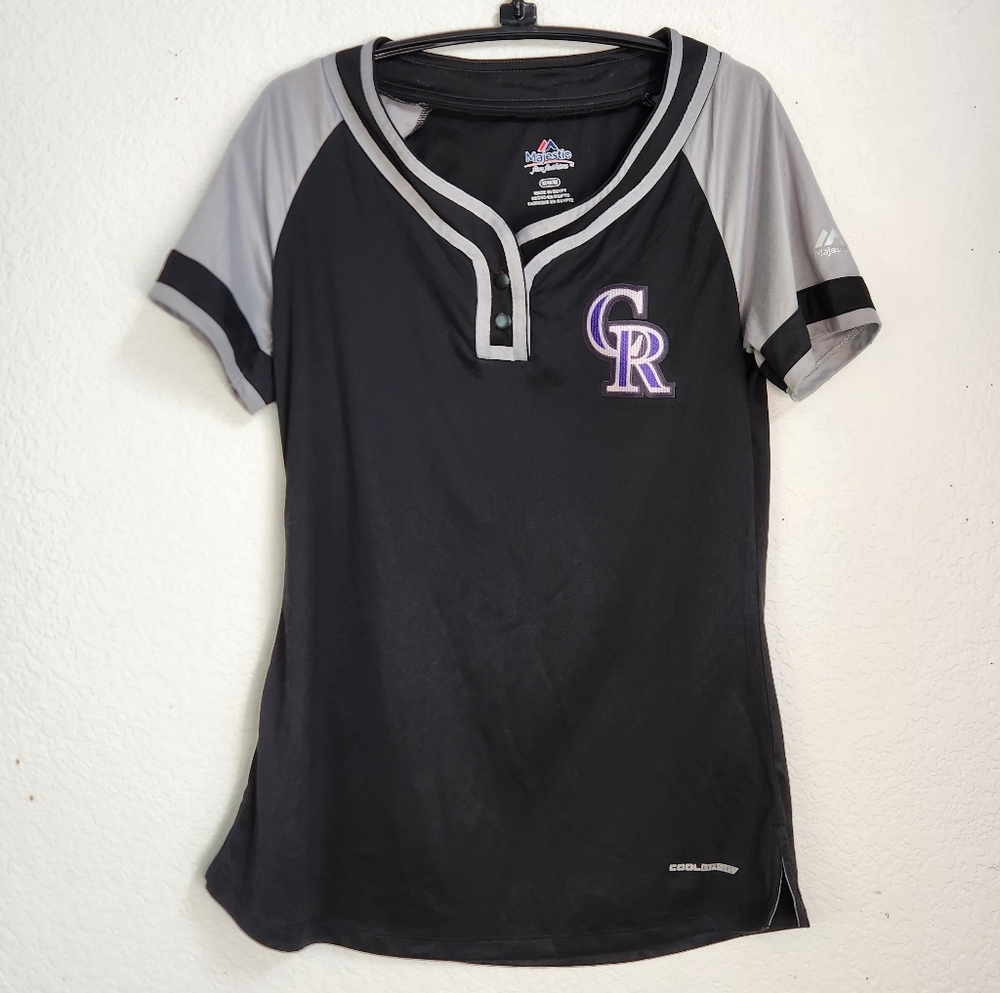 Majestic Colorado Rockies‎ Women's Black and Gray Jersey Top, Size M